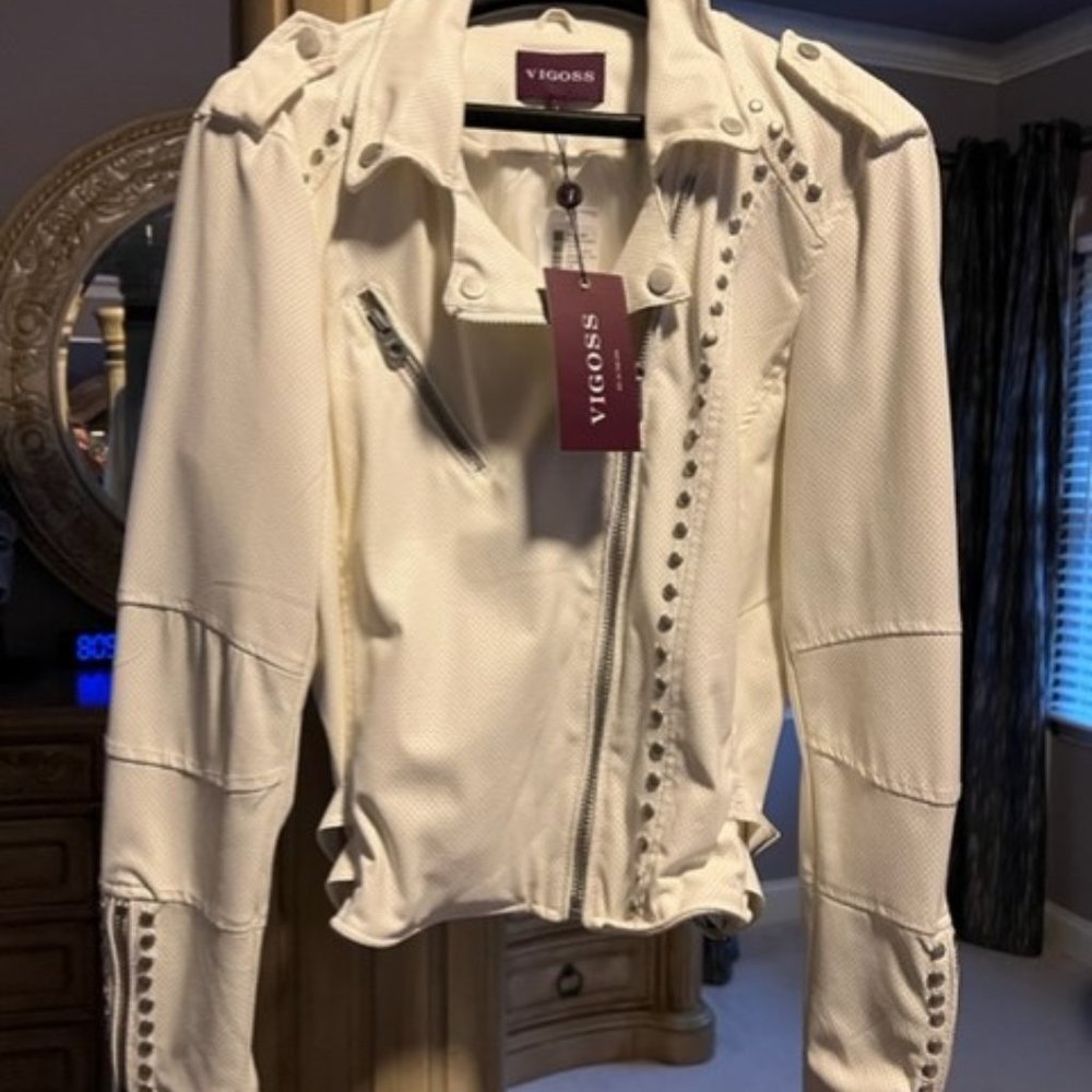 Vigoss Perforated Faux Leather Studded Moto Jacket